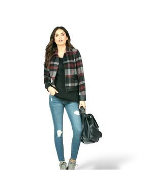 JUST FAB Plaid Cropped Jacket Faux Leather Trim Front Button Closure US Sz 3X